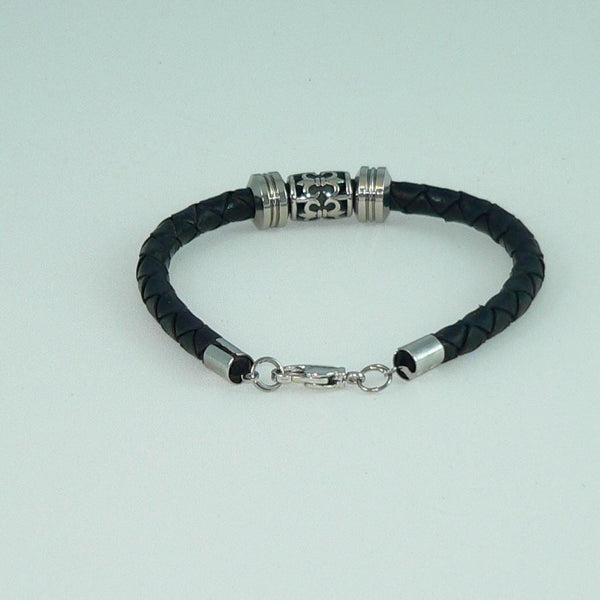 Unisex Men's Braided Celtic Fleur de Lis Bracelet with Stainless Slide Beads, Handmade, Masculine Gift, Boho Jewelry