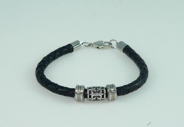 Unisex Men's Braided Celtic Fleur de Lis Bracelet with Stainless Slide Beads, Handmade, Masculine Gift, Boho Jewelry