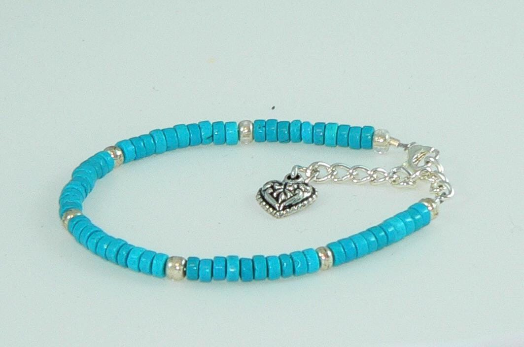 Boho Turquoise Wrap Bracelet: Adjustable Southwestern Gemstone Jewelry with Heart Charm