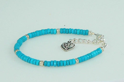 Boho Turquoise Wrap Bracelet: Adjustable Southwestern Gemstone Jewelry with Heart Charm