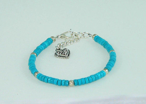 Boho Turquoise Wrap Bracelet: Adjustable Southwestern Gemstone Jewelry with Heart Charm