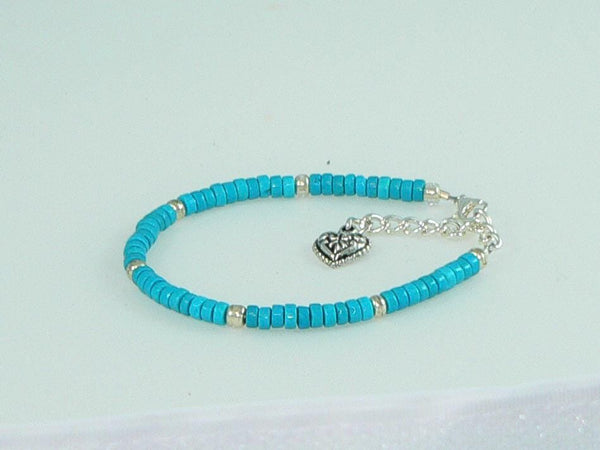 Boho Turquoise Wrap Bracelet: Adjustable Southwestern Gemstone Jewelry with Heart Charm