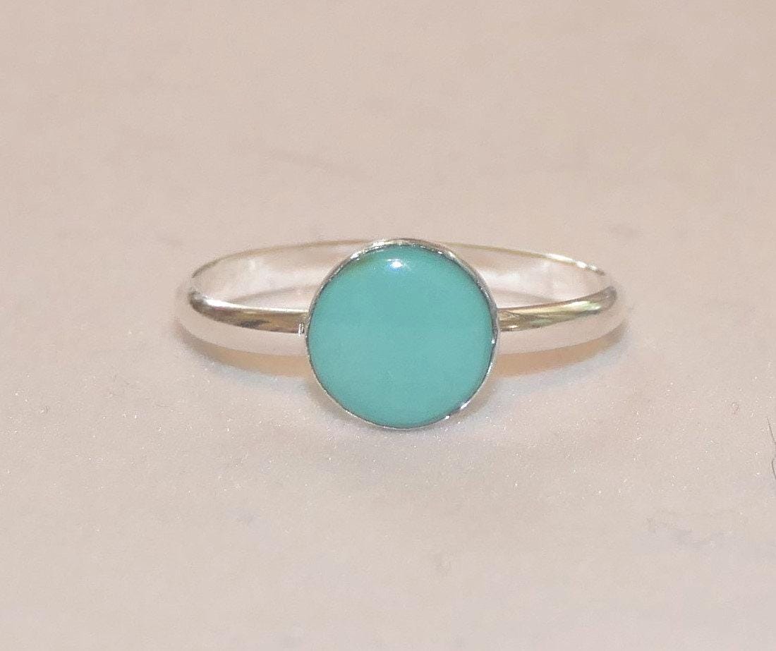 Genuine Kingman Turquoise Unisex Sterling Silver Boho Stacking Ring - Custom Sizes 6-10