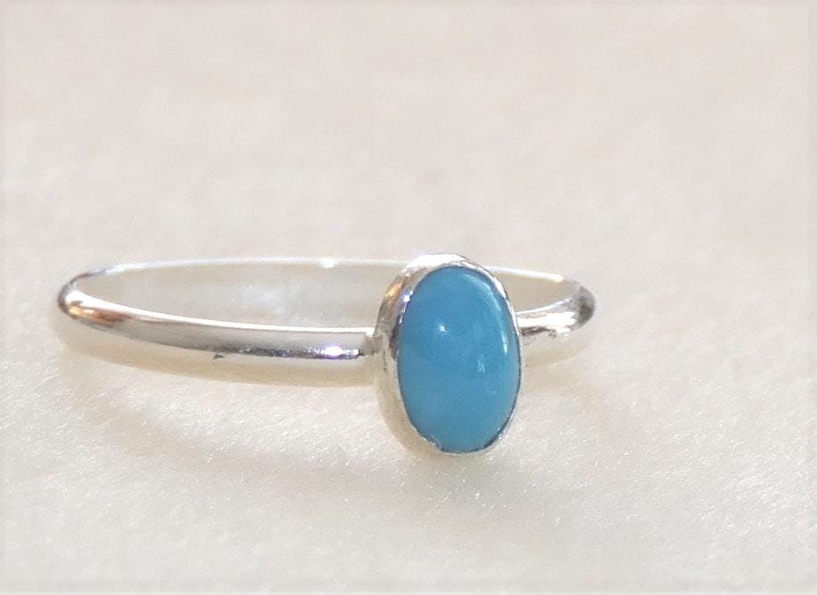Handcrafted Oval Sleeping Beauty Turquoise Sterling Silver Ring - Southwestern Stackable Gemstone Jewelry