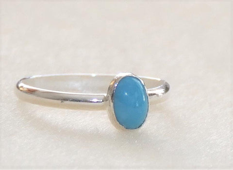 Handcrafted Oval Sleeping Beauty Turquoise Sterling Silver Ring - Southwestern Stackable Gemstone Jewelry