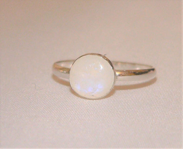 Blue Flash Rainbow Moonstone Stack Ring 8MM Sterling Silver, Boho Chic Jewelry, Handmade Gemstone Ring, Adjustable Sizes 5-9