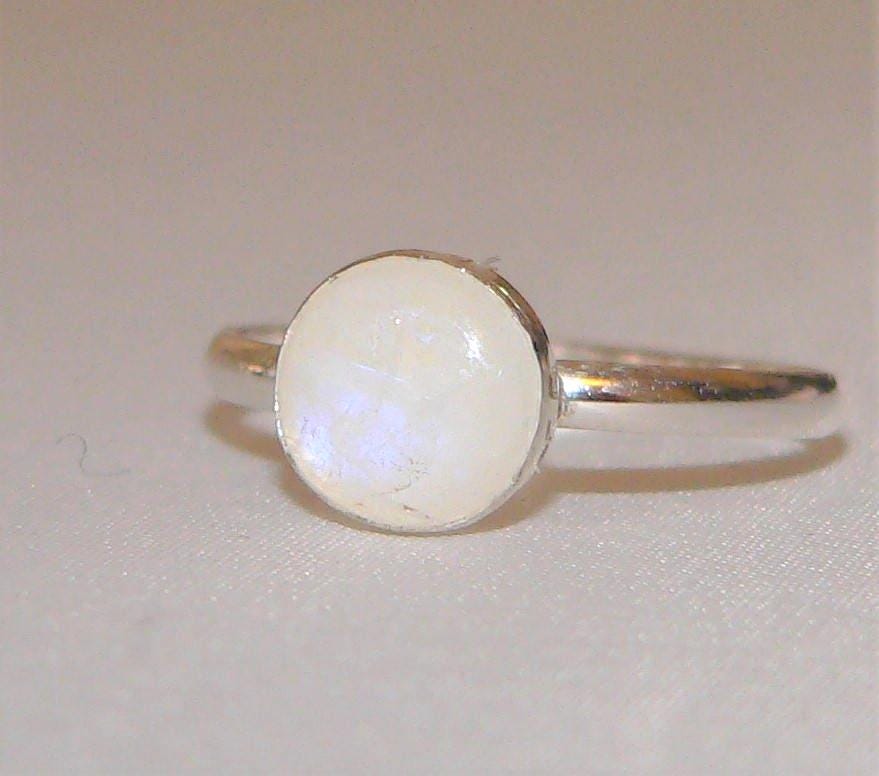 Blue Flash Rainbow Moonstone Stack Ring 8MM Sterling Silver, Boho Chic Jewelry, Handmade Gemstone Ring, Adjustable Sizes 5-9