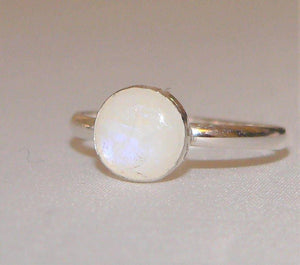 Blue Flash Rainbow Moonstone Stack Ring 8MM Sterling Silver, Boho Chic Jewelry, Handmade Gemstone Ring, Adjustable Sizes 5-9