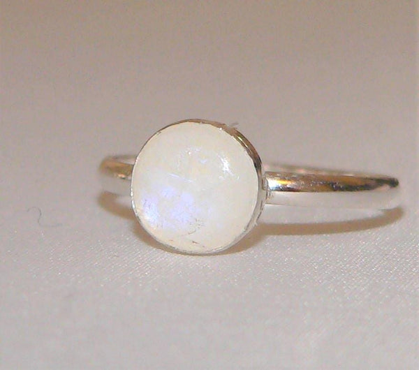 Blue Flash Rainbow Moonstone Stack Ring 8MM Sterling Silver, Boho Chic Jewelry, Handmade Gemstone Ring, Adjustable Sizes 5-9