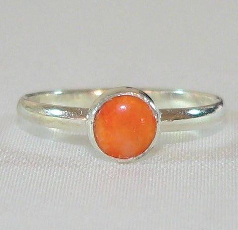 Boho Chic Orange Spiny Oyster Sterling Silver Stack Ring - Handmade Gemstone Jewelry (Size 6-9)
