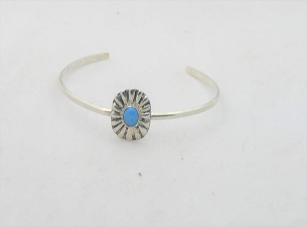 Sterling Silver Sleeping Beauty Turquoise Concho Ring | Southwest Style Handcrafted Unisex Navajo Jewelry Sizes 6-10