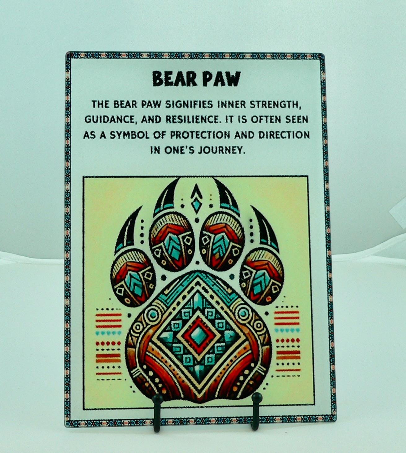 Native American Bear Paw Glass Cutting Board: Charcuterie Platter, Serving Tray & Art Deco Symbol Decor
