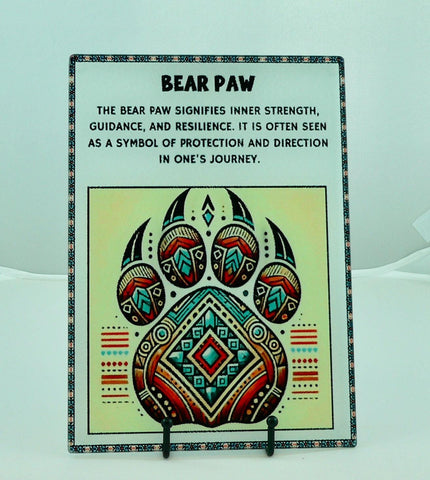 Native American Bear Paw Glass Cutting Board: Charcuterie Platter, Serving Tray & Art Deco Symbol Decor