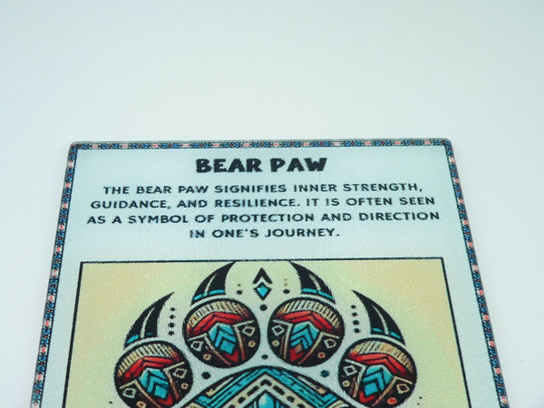 Native American Bear Paw Glass Cutting Board: Charcuterie Platter, Serving Tray & Art Deco Symbol Decor