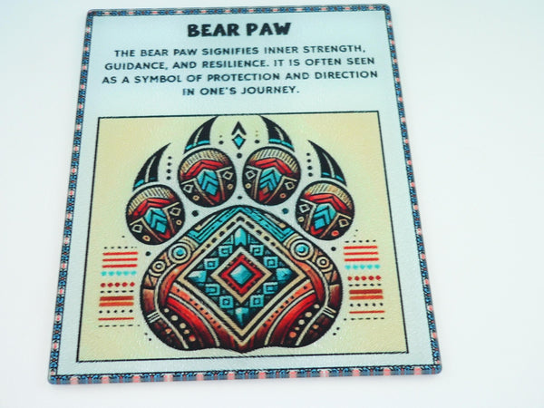 Native American Bear Paw Glass Cutting Board: Charcuterie Platter, Serving Tray & Art Deco Symbol Decor