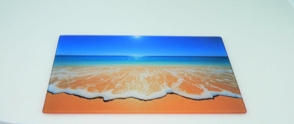 Elegant Coastal Glass Cutting Board: Beach-Inspired Serving Tray for Charcuterie & Kitchen Decor