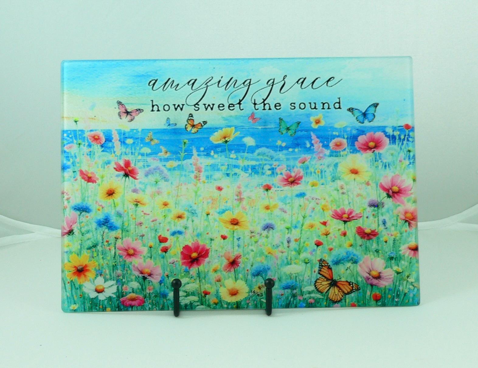 Wildflower Art Deco Tempered Glass Cutting Board - Amazing Grace Charcuterie Tray Platter Decor