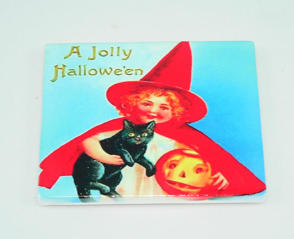 Vintage Halloween Postcard Coasters Set: Retro Decor, Shatterproof & Colorful Fall Party Accessories