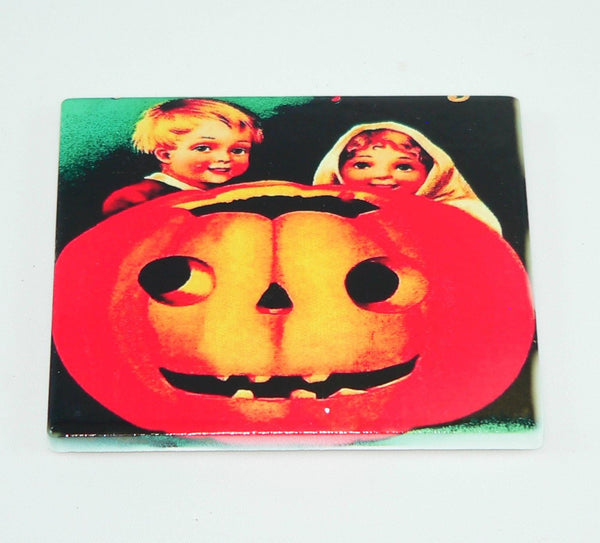 Vintage Halloween Postcard Coasters Set: Retro Decor, Shatterproof & Colorful Fall Party Accessories