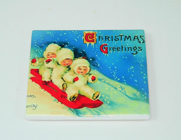 Vintage Christmas Postcard Coasters: Retro Holiday Decor, Shatterproof Surface Protection, Farmhouse Gift