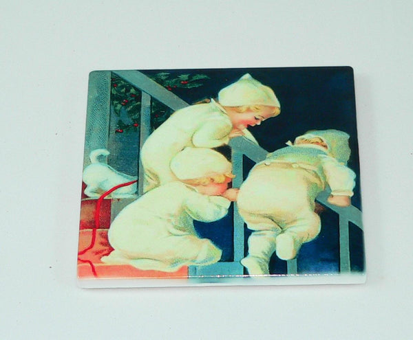 Vintage Christmas Postcard Coasters: Retro Holiday Decor, Shatterproof Surface Protection, Farmhouse Gift