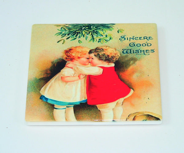 Vintage Christmas Postcard Coasters: Retro Holiday Decor, Shatterproof Surface Protection, Farmhouse Gift