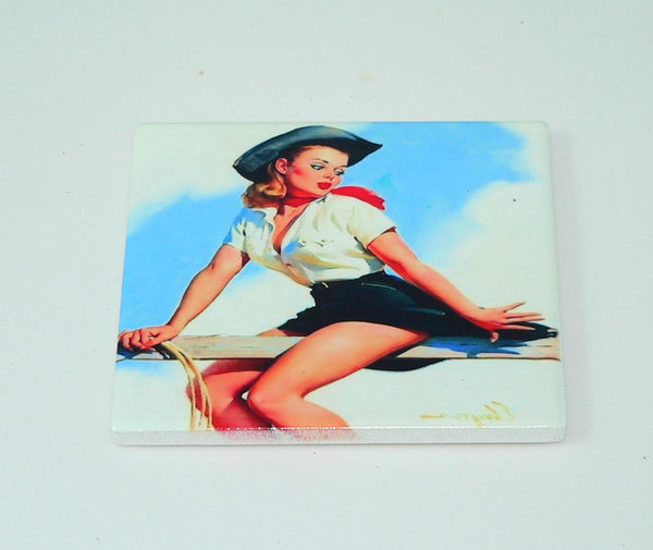 Retro Cowgirl Pinup Coasters: Shatterproof Western Farmhouse Decor & Nostalgic Barware Set
