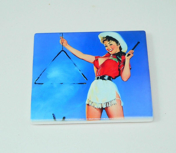 Retro Cowgirl Pinup Coasters: Shatterproof Western Farmhouse Decor & Nostalgic Barware Set
