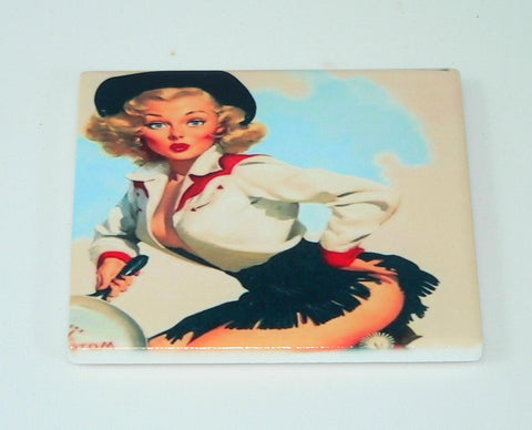 Retro Cowgirl Pinup Coasters: Shatterproof Western Farmhouse Decor & Nostalgic Barware Set