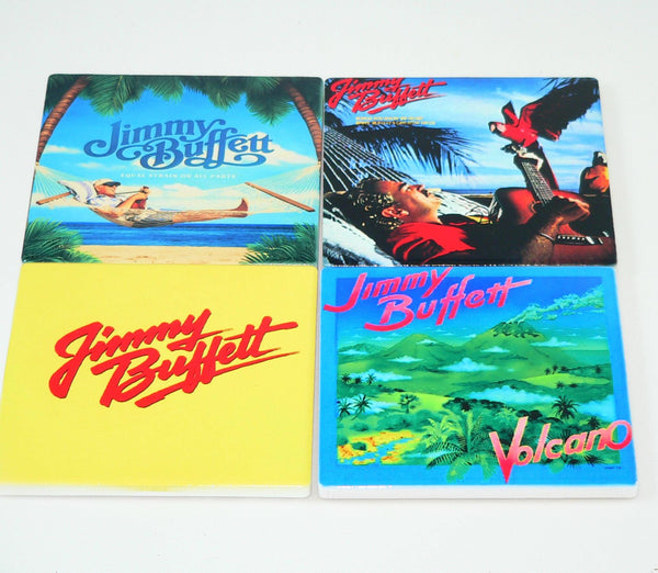 Jimmy Buffett Album Cover Ceramic Coaster Set Retro Music Lovers. 4.25”