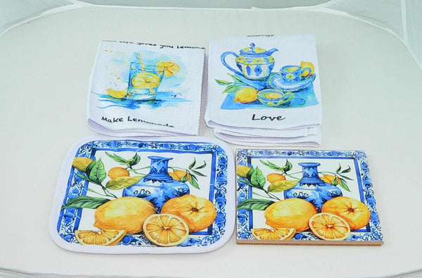 Mediterranean Lemon Ceramic Trivet: Handmade Kitchen Decor Hot Pad for Table Protection