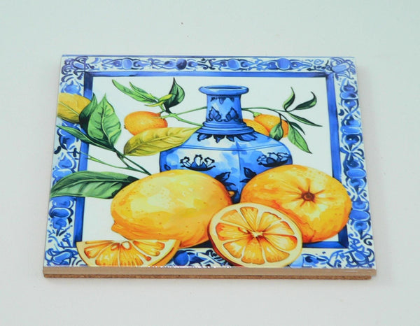 Mediterranean Lemon Ceramic Trivet: Handmade Kitchen Decor Hot Pad for Table Protection
