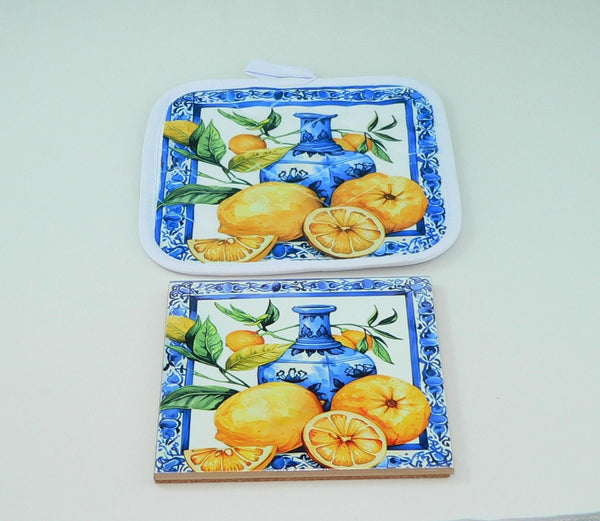 Mediterranean Lemon Ceramic Trivet: Handmade Kitchen Decor Hot Pad for Table Protection