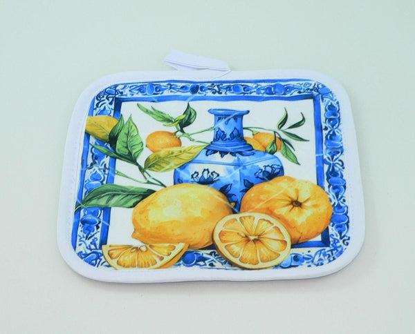 Mediterranean Lemon Quilted Pot Holder | Handmade Kitchen Trivet | Farmhouse Decor | Heat Resistant