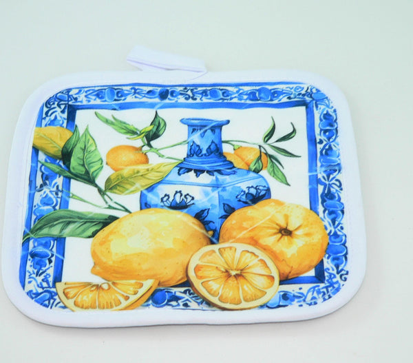 Mediterranean Lemon Quilted Pot Holder | Handmade Kitchen Trivet | Farmhouse Decor | Heat Resistant