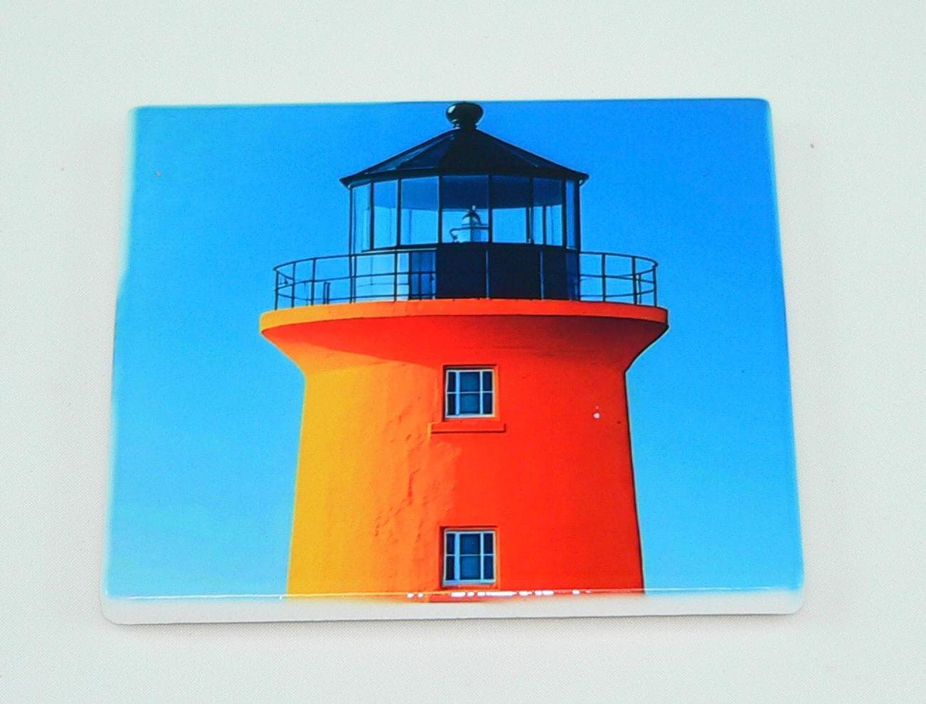 Lighthouse Ceramic Coaster Set: Beach Lighthouse Set of 4
