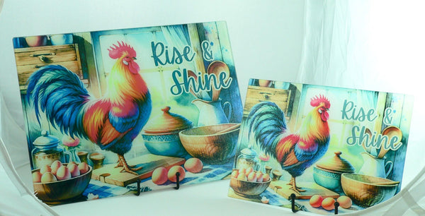 Vibrant Country Rooster Tempered Glass Cutting Board: Rustic Kitchen Decor, Housewarming Gift & Serving Tray
