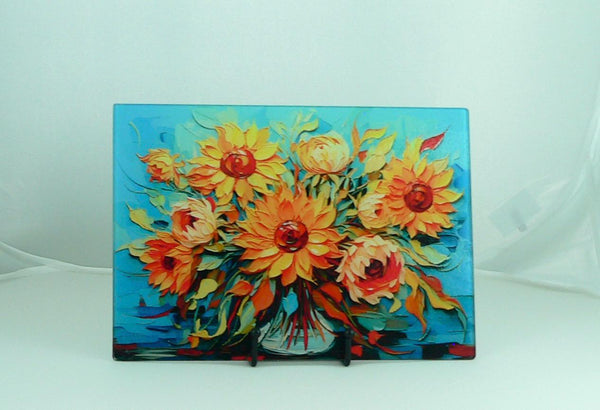 Elegant Floral Tempered Glass Cutting Board: Handmade Kitchen Decor, Serving Tray Charcuterie