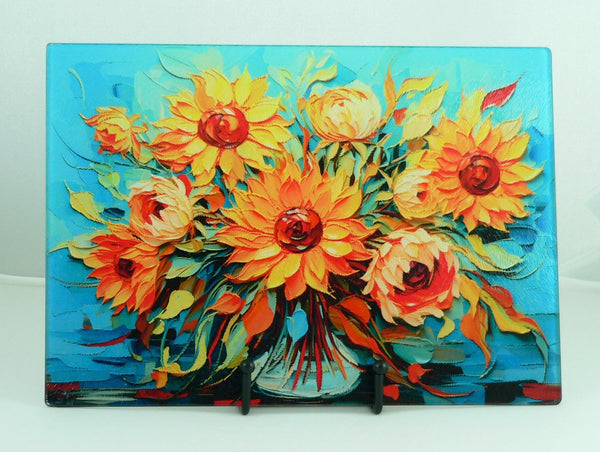 Elegant Floral Tempered Glass Cutting Board: Handmade Kitchen Decor, Serving Tray Charcuterie
