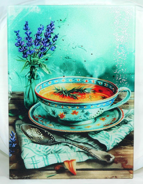 Culinary Aqua Colored Tempered Glass Cutting Board | Handmade Kitchen Decor, Serving Tray & Appetizer Platter Colorful Charcuterie