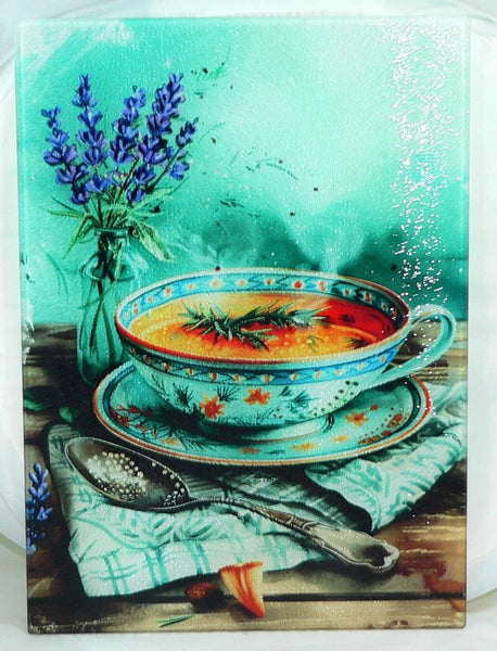 Culinary Aqua Colored Tempered Glass Cutting Board | Handmade Kitchen Decor, Serving Tray & Appetizer Platter Colorful Charcuterie
