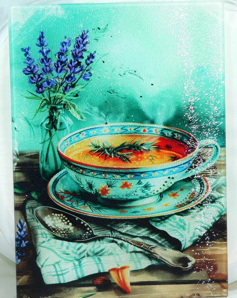 Culinary Aqua Colored Tempered Glass Cutting Board | Handmade Kitchen Decor, Serving Tray & Appetizer Platter Colorful Charcuterie