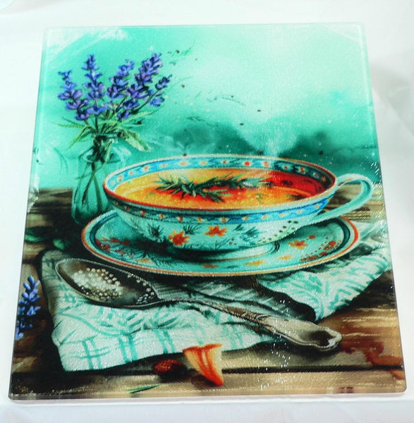 Culinary Aqua Colored Tempered Glass Cutting Board | Handmade Kitchen Decor, Serving Tray & Appetizer Platter Colorful Charcuterie