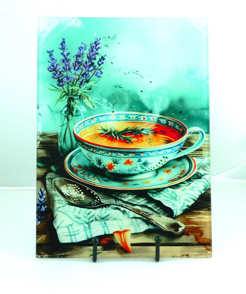 Culinary Aqua Colored Tempered Glass Cutting Board | Handmade Kitchen Decor, Serving Tray & Appetizer Platter Colorful Charcuterie