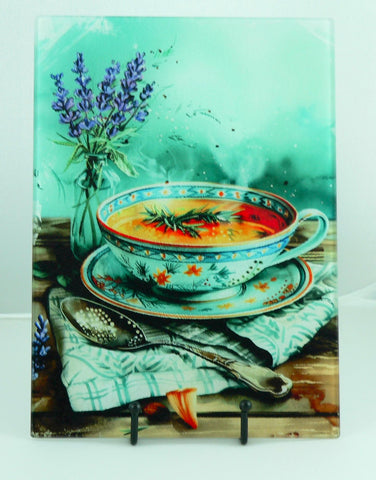 Culinary Aqua Colored Tempered Glass Cutting Board | Handmade Kitchen Decor, Serving Tray & Appetizer Platter Colorful Charcuterie