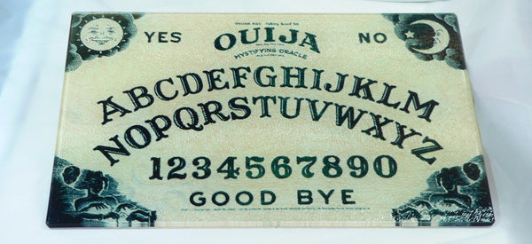 Ouija Board Tempered Glass Cutting Board | Handmade Kitchen Decor, Halloween Serving Tray & Appetizer Platter Charcuterie. Gothic Tray