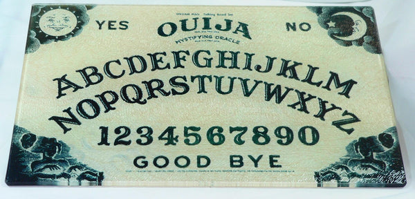 Ouija Board Tempered Glass Cutting Board | Handmade Kitchen Decor, Halloween Serving Tray & Appetizer Platter Charcuterie. Gothic Tray
