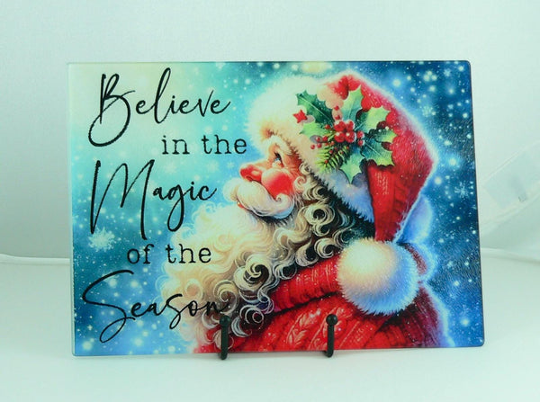 Christmas Tempered Glass Cutting Board | Handmade Kitchen Decor, Santa Christmas Tray & Appetizer Platter Charcuterie.