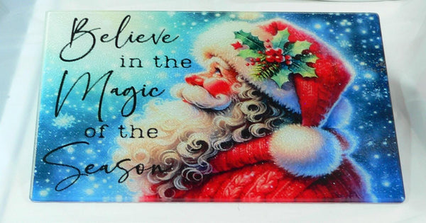 Christmas Tempered Glass Cutting Board | Handmade Kitchen Decor, Santa Christmas Tray & Appetizer Platter Charcuterie.