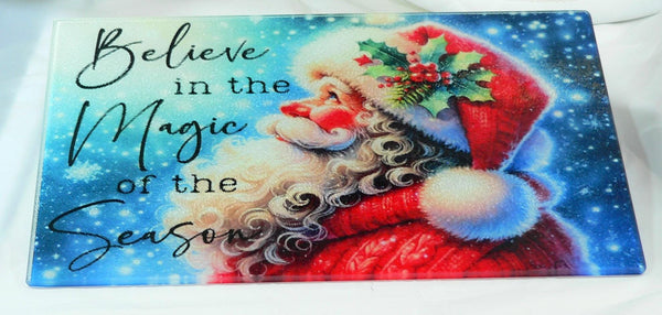 Christmas Tempered Glass Cutting Board | Handmade Kitchen Decor, Santa Christmas Tray & Appetizer Platter Charcuterie.